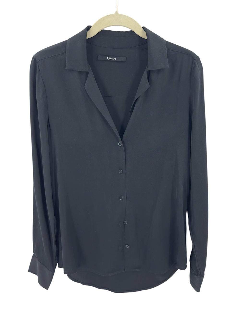 Quince Silk Button Down Shirt Womens XS Long Sleeve Minimalist Capsule Black Top